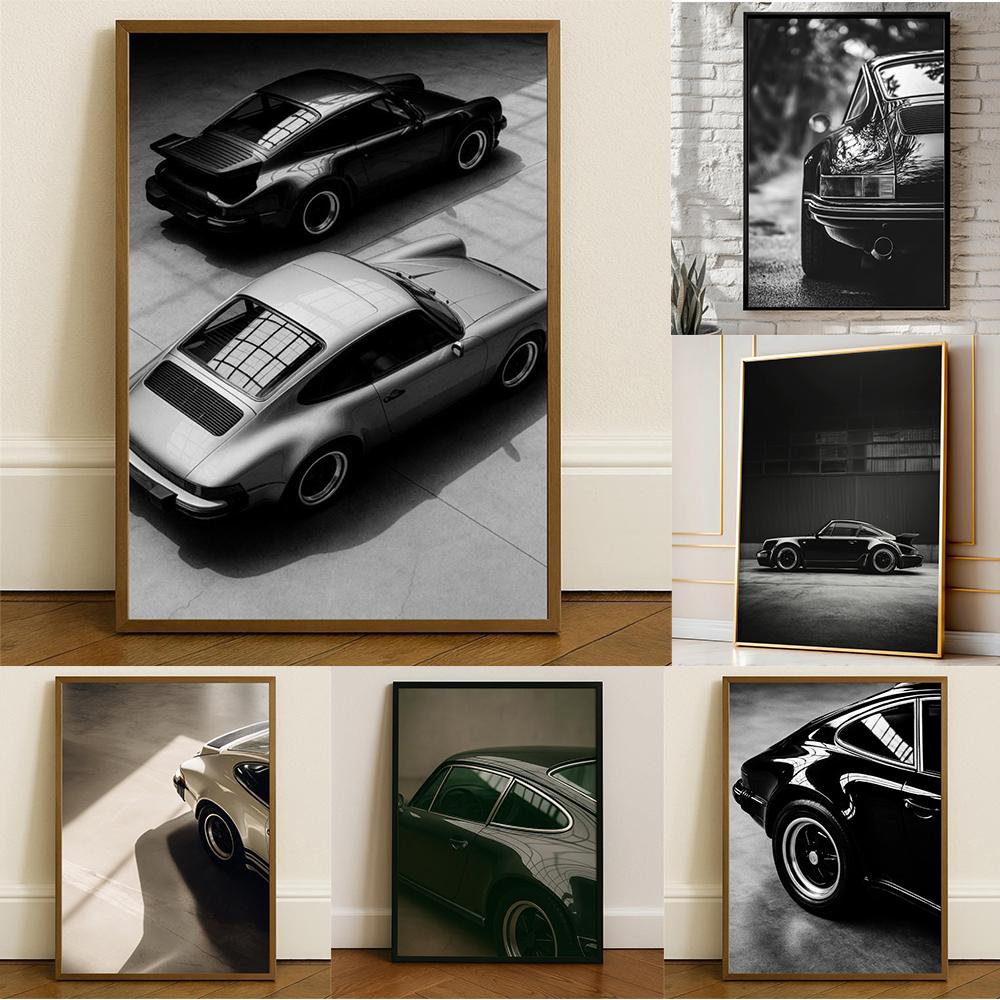 Vintage Schwarz-Weiß-Sportwagen-Fotodruck Moderne Schlafzimmer-Wanddekoration Auto-Poster Schwarz-Weiß-Sportwagen-Leinwanddruck