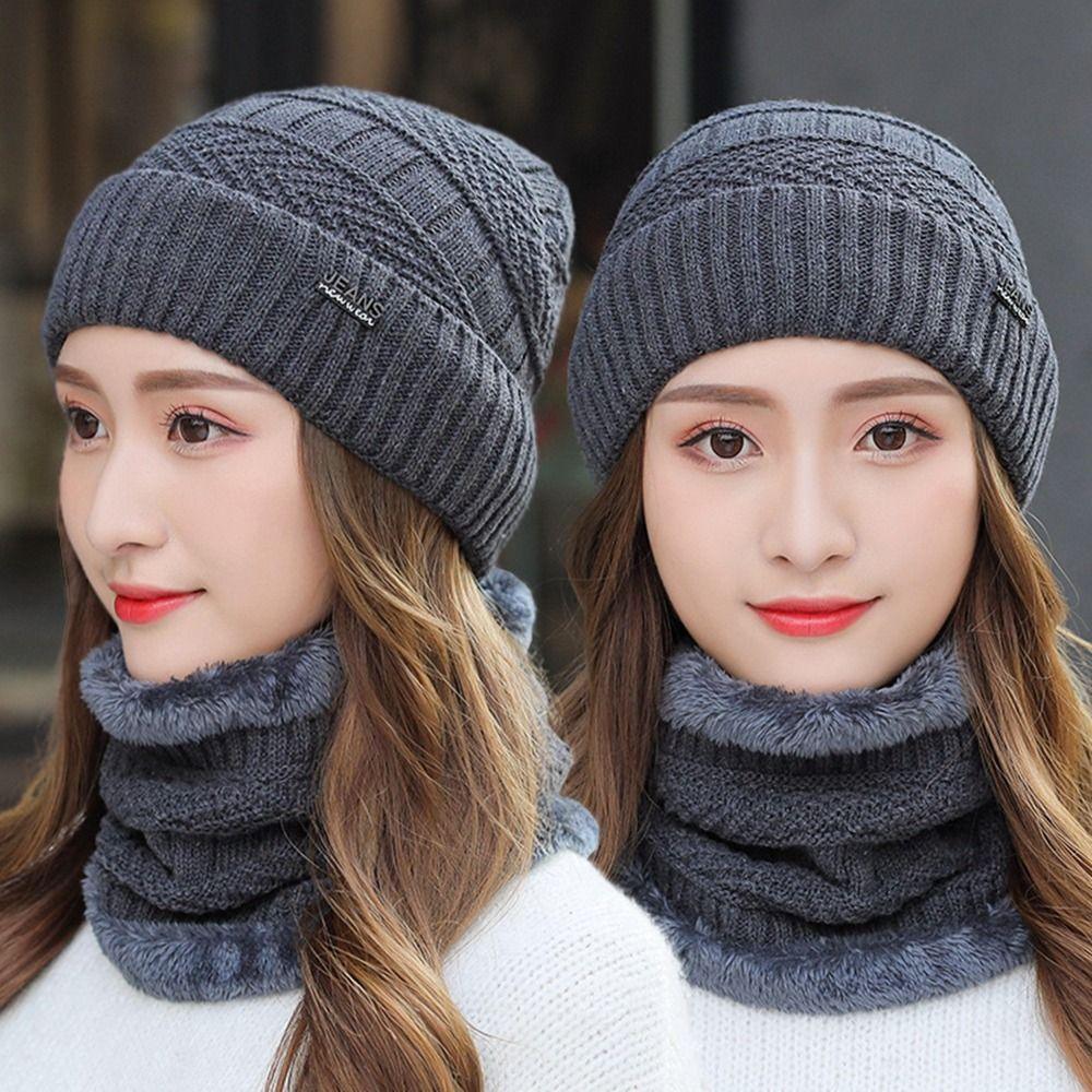 Winter Warm Hat Solid Color Hats Bib Windproof Knitted Hat Women Hat Hats Scarf Sets Beanie Cap
