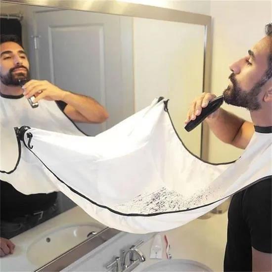 Beard Apron Beard Bib Shaving Apron Barber Cape Shaving Bib with Suction Cup - White