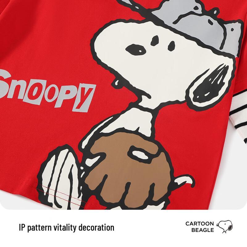 Snoopy Boys' Baseball Boy Faux Two-Piece Long Sleeve T-Shirt