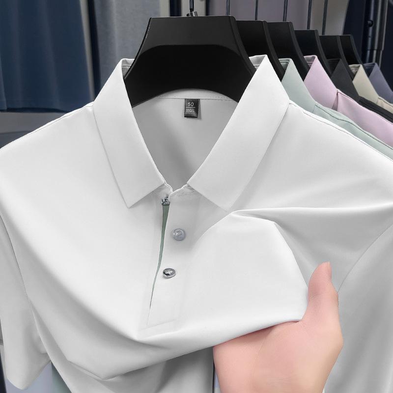 Direct T-Shirt Short-Sleeved Medium Blue Solid Color Casual Ice Silk Men'S Polo Shirt