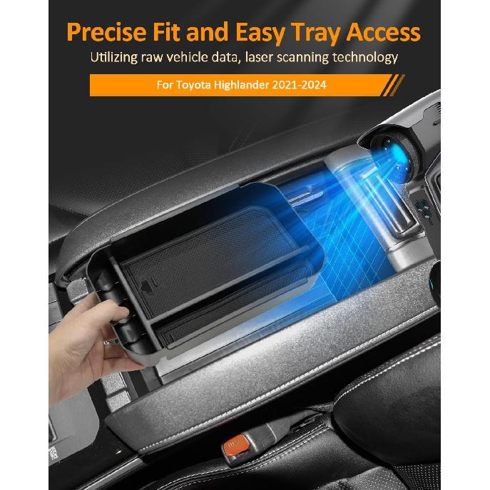 CDEFG for Toyota Highlander 2024 2023 2022 2021 Accessories Center Console Organizer Tray Storage Box Insert Tray Organizer for Highlander (Black)