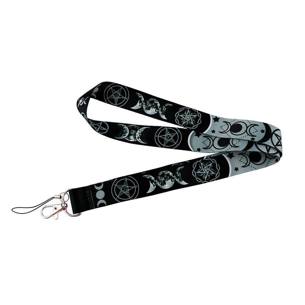 Phone Strap ID Badge Holder Pentagram MagicLanyard Goddess Wicca Witch Triple Moon Amulet Keychain