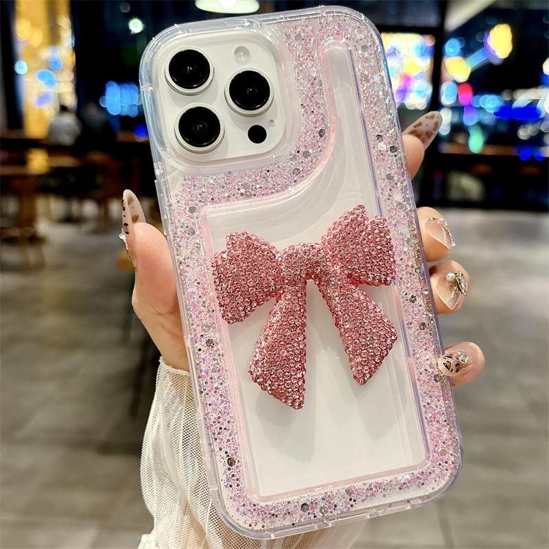 Glitzer Strass Große Schleife iPhone 16/15/14/13/12 Transparent Hülle.
