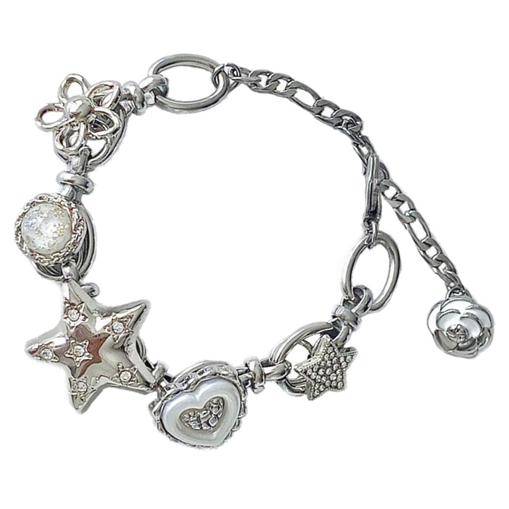 Ästhetisches Herz Stern Kettenarmband Stilvolles Perlenarmband Schickes Armband Charm-Armband Perfektes Geschenk für Modebegeisterte