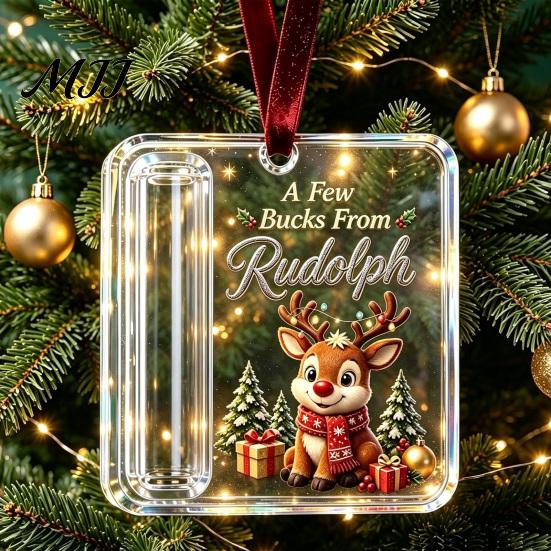 Creative Money Gift Box 3 Pcs Christmas Cash Ornament, Acrylic Holder for Cash, Clear Xmas Tree Hanging Decoration, Holiday Gifts Stocking Stuffer,