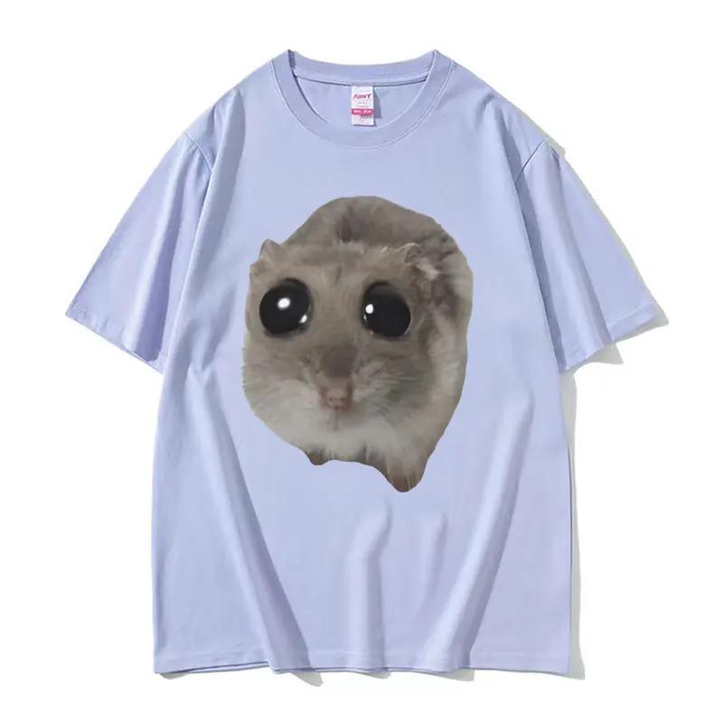 Funny Sad Hamster Meme Cry BiG Eye Cute Mouse T Shirt UnisexFashion Kawaii Clothes T-shirts 100% Cotton High Quality T-shirt