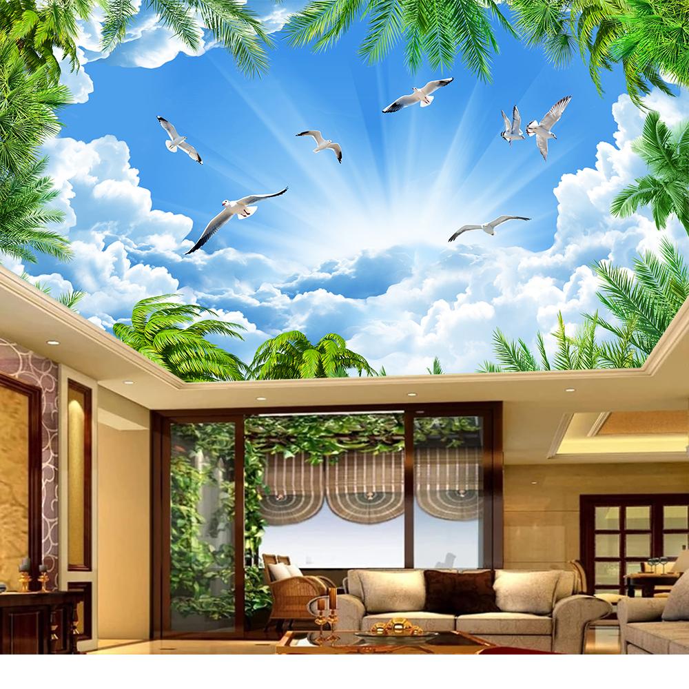 3d Ceiling Wall Mural White Birds Blue Sky Wallpaper Living Room Bedroom Hotel Wallpaper Of Sky