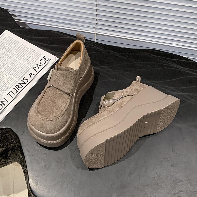 Leather Platform Women's Spring New Small Height Increase Casual Velcro Loafers
