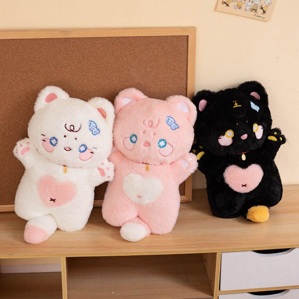Standing White Cat Plush Pillow Attract Wealth Black Cat Plush Doll  Birthday Christmas