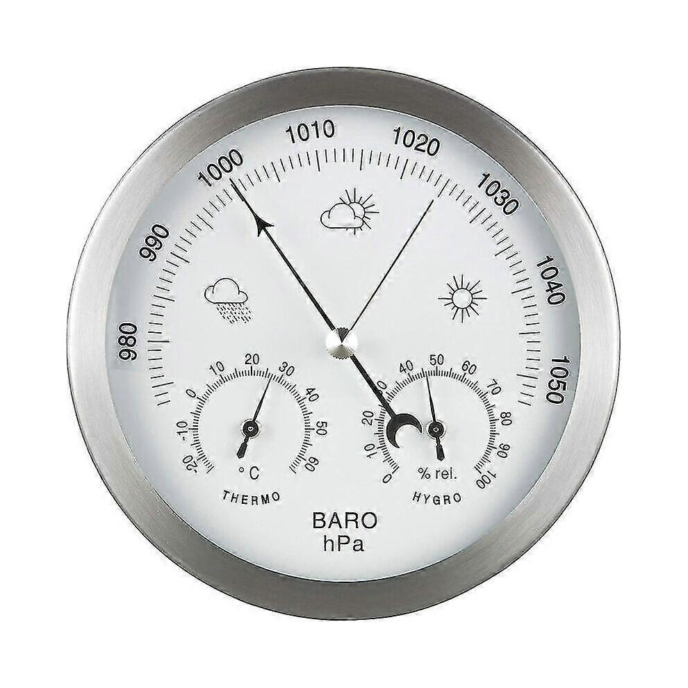 Analog Weather Station 3 In 1 Stainless Steel 132 Mm - Barometer, Thermometer, Hygrometer, Silver