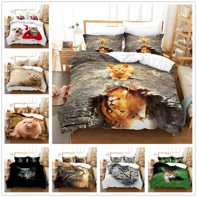 Juego de cama de Gato 3D, funda de edredón, funda de almohada, cama doble, colcha de tamaño completo, lavable, cómoda decoración del hogar