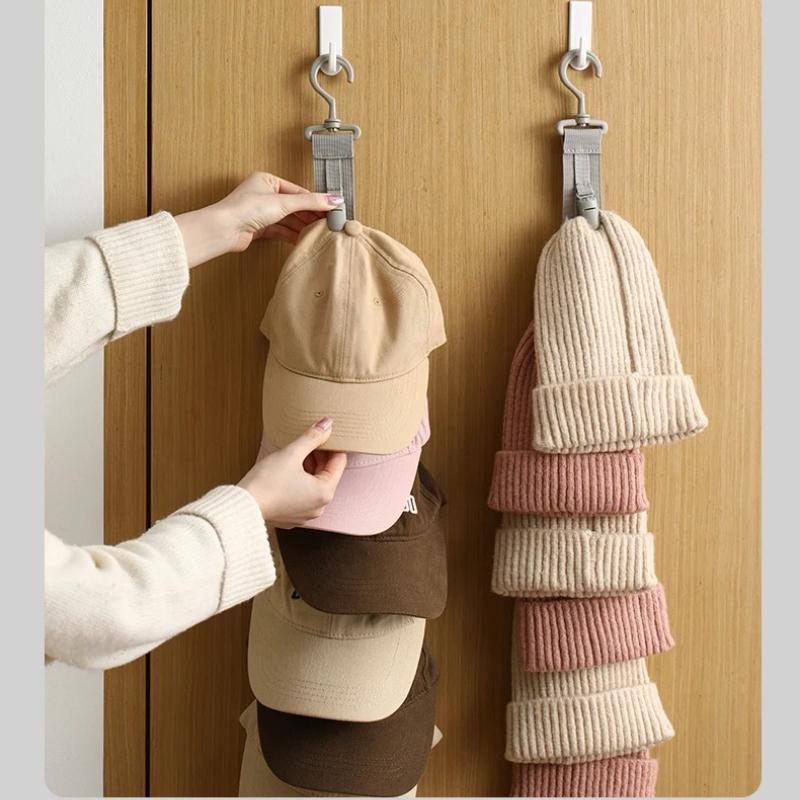 Wardrobe Hat Rack Hanging Rope Hat Storage Clips Hat Organizer Display for Baseball Caps Hat Hanger for Closet Door and Bedroom