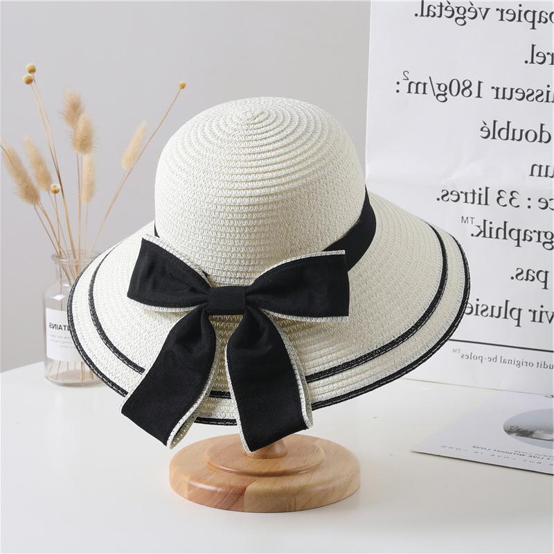 Sombreros de Panamá para Mujer, Sombrero de Paja para Playa con Ala Ancha, Protección Solar y Elegante Gorra de Verano para Exteriores con Lazo H65
