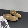 Leather Mary Jane Women's Shoes 2025 Korean Version of the New Flat-bottomed Non-slip Round Head Shallow Mouth Comfortable Belt Buckle Versatile Sing