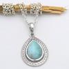 Pear Cabochon Larimar (5 Cts) Pendant Necklace Solid 925 Sterling Silver Gemstone Pendant with Chain Jewelry For Women or Girls