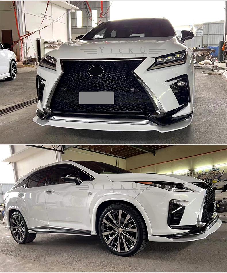 Compatible with 2016-2019 Lexus RX: Front/rear Lips, Side Skirts, Lower Lip, Resin Arches, ART Roof, Rear Wing, and Canards.