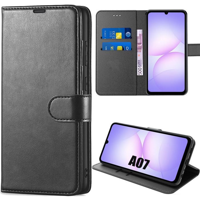 Coque de Protection - BOOLING - Samsung Galaxy A07 - Antichoc Anti-Rayures Antichoc Effet Cuir Noir