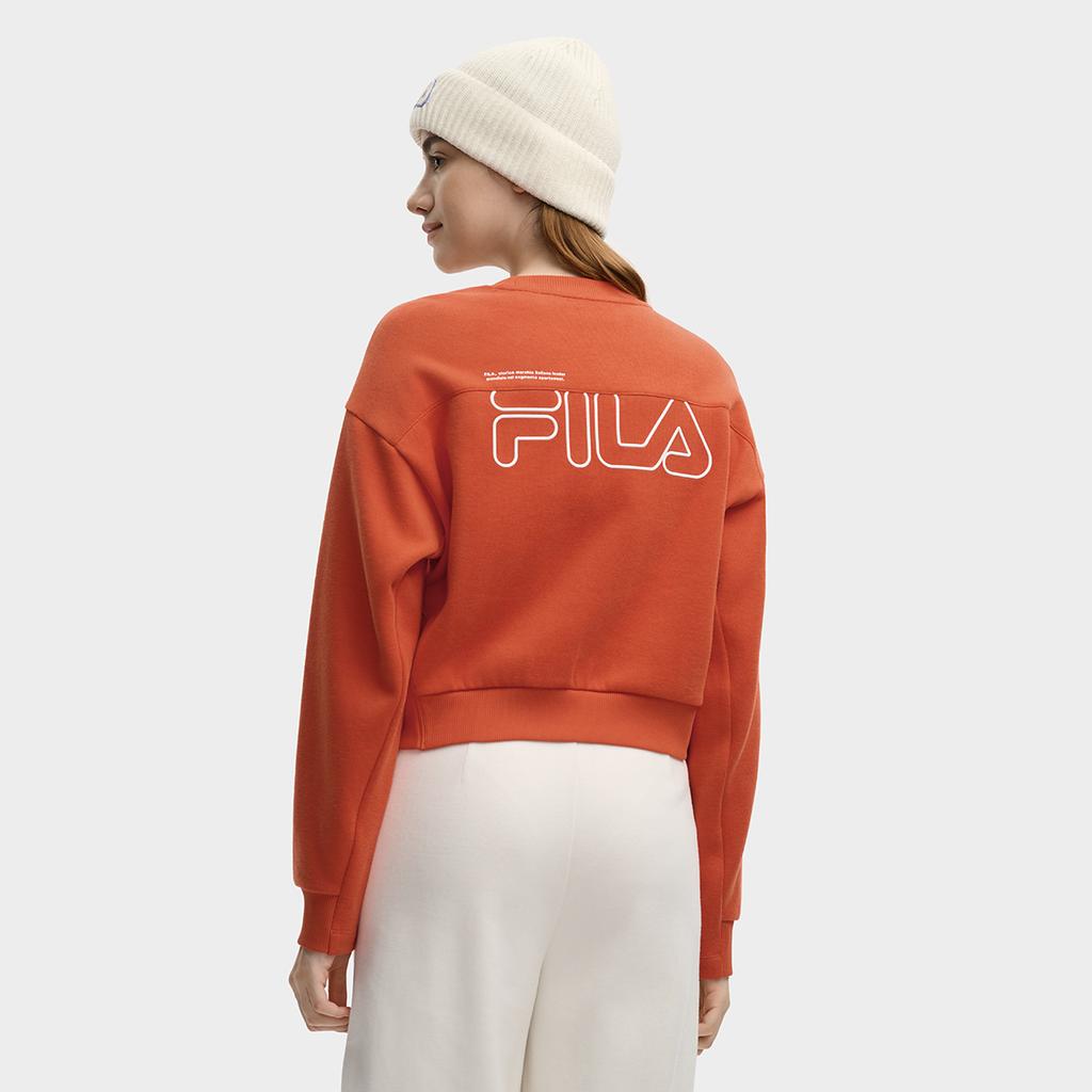 FILA Original Simple Personality Trendy Fashion Retro Sports Casual Short Round Neck Pullover Sweatshirt Women sweatshirt Orange F11W549203FOR