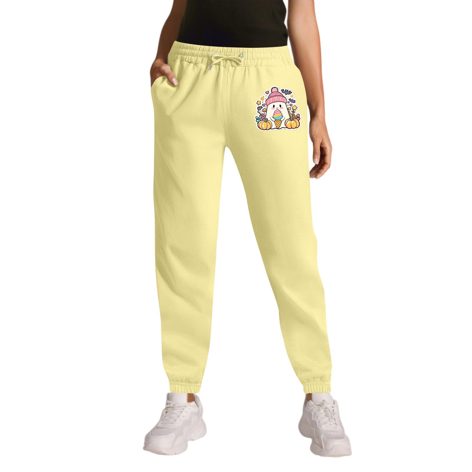 

Женские спортивные брюки с принтом Хэллоуина, карманами на кулиске, повседневные рабочие брюки XL жёлтый
