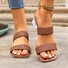 Große Damensandalen 2026 Sommer Mode High Heel Schuhe Geflochtene Dicke Absätze Strandschlapfen Koreanischer Stil Quadratische Zehenpartie Sandalen
