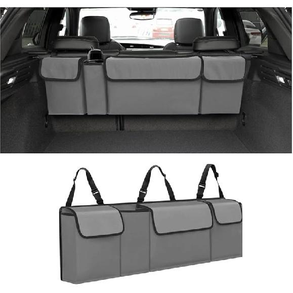 AUCELI Car Trunk Organizer, Backseat Hanging Large Storage With Adjustable Straps, Waterproof Collapsible Cargo Bag With 4 Pockets, Sturdy Space