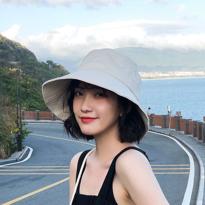 Korean-Style Black Bucket Hat - Unisex Sun Protection for Spring/Summer