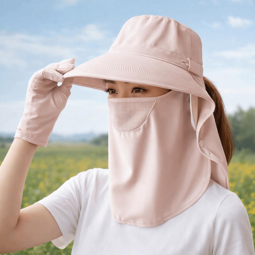 Casual Caps Mask Set Sunscreen Sun Hat Sun Protection Wide Brim Bucket Hat Neck Protection Neck Flap Fisherman Hat Hiking