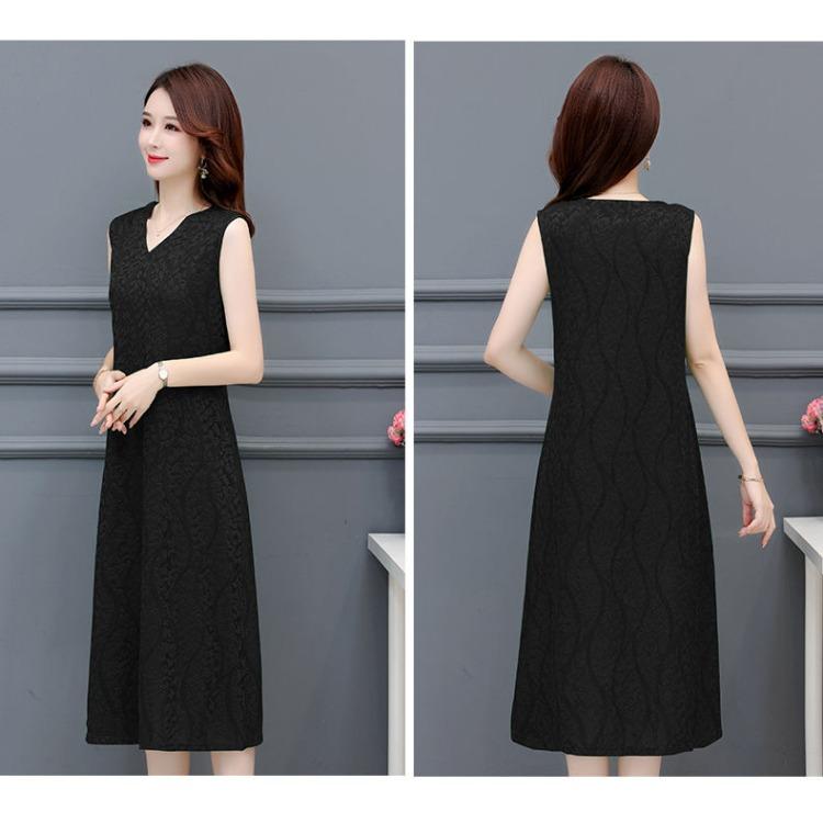 Fashionable V-Neck Sleeveless Dress Elegant Long Vest Dress Breathable Jacquard Fabric Stretchy Summer Dress