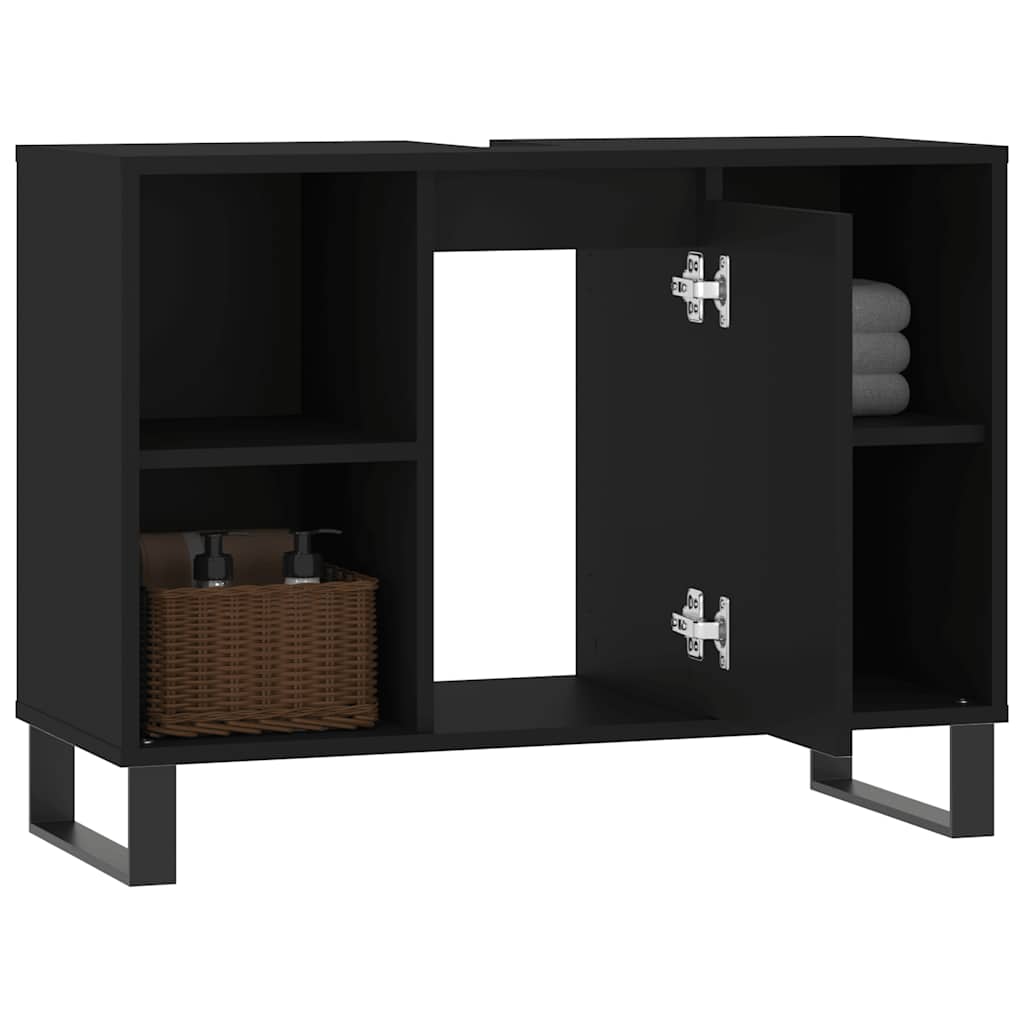 Minimalistischer quadratischer Badezimmerschrank mit zwei offenen Regalen an den Seiten, multifunktionaler Stauraum, 80x33x60 cm