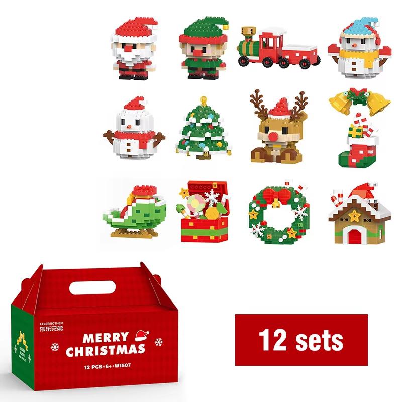 Christmas Building Block Santa Claus Snowman Elk Tree Micro Brick Puzzle Assembly Model Home Decoration Xmas Party Gift Kid Toy