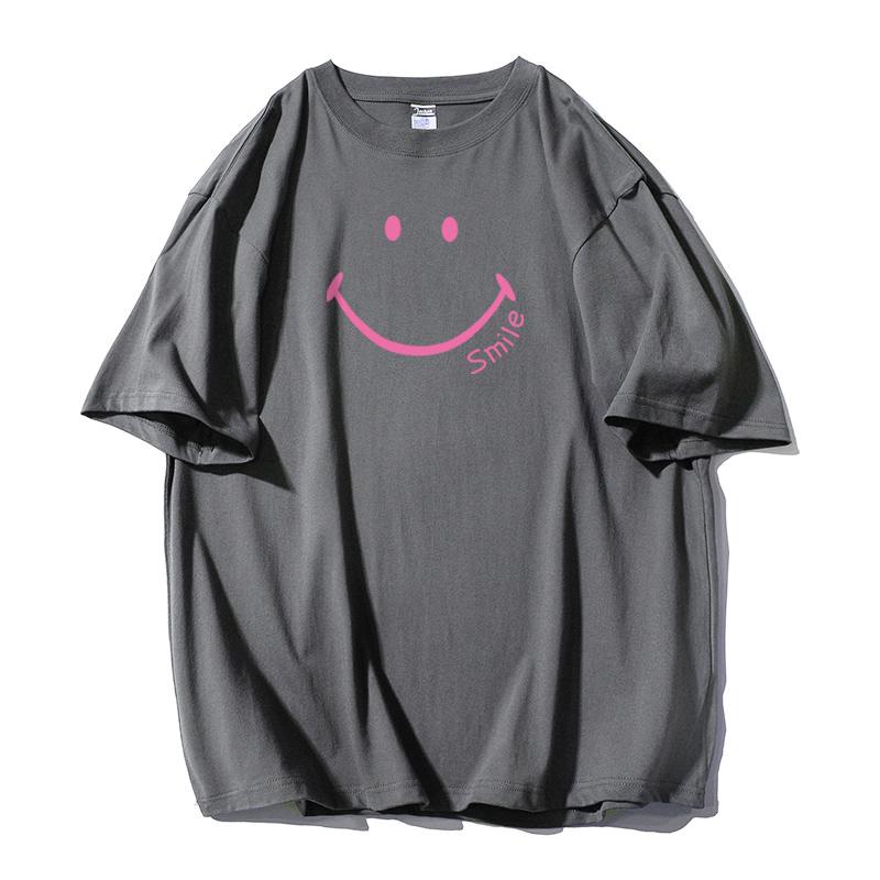 Shellsuning Smiley Gesicht Bedruckte T-shirts 2023 Sommer Neue Übergroßen Casual Oansatz Kurzarm Baumwolle Tees Weibliche Mode Alle-spiel harajuku Grundlegende Tops