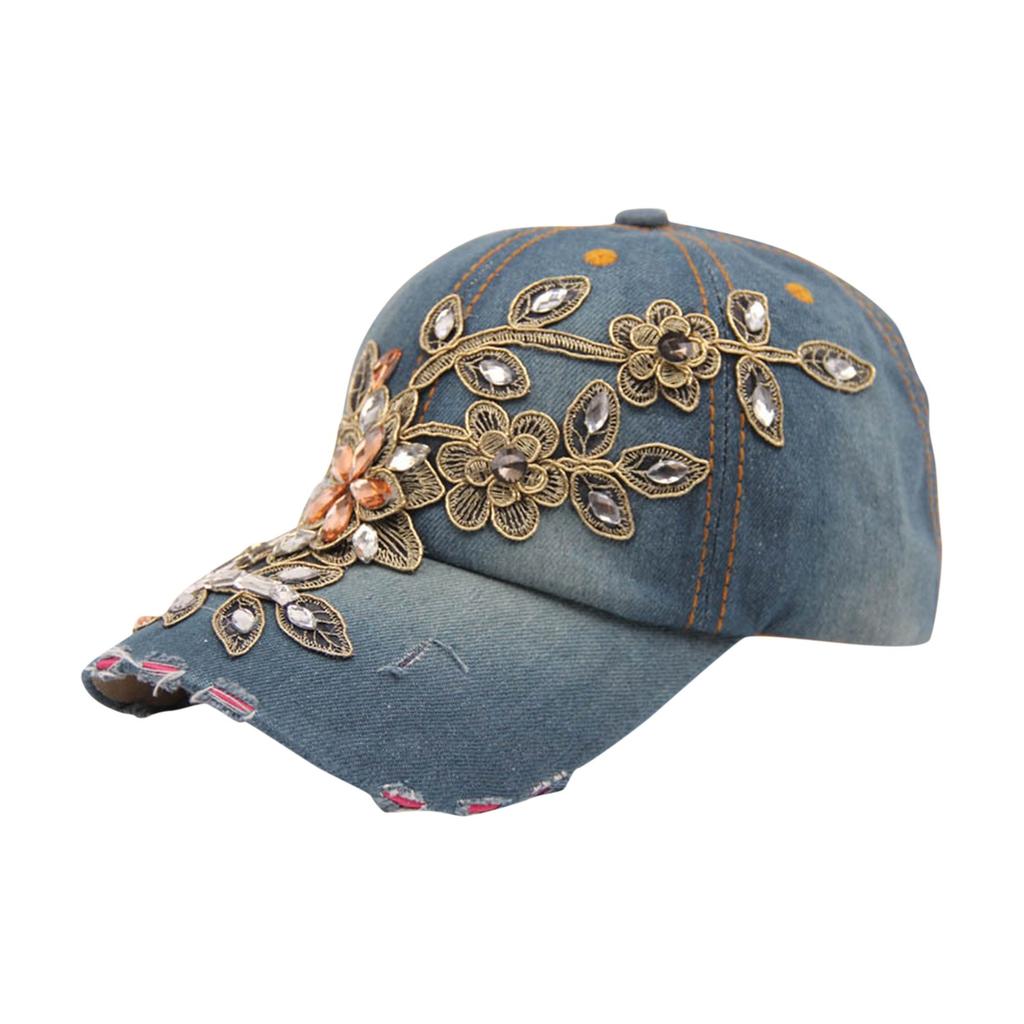 Cycling Caps Women's Baseball Cap Diamond Painting Embroidery Flower Denim Snapback Hats Jeans Woman Female Cap Cowboy Sun Hat