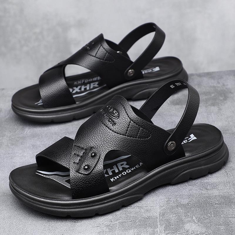 Men's Sandals 2025 New Summer Leather Soft-soled Non-slip Beach Shoes Large Size Casual Wear Cool Slippers