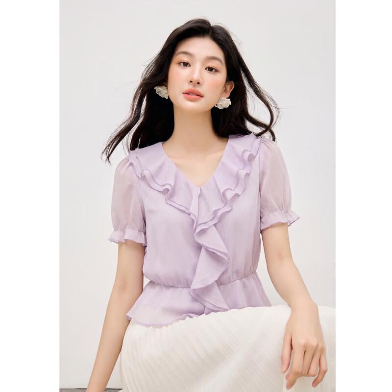 Women s Ruffle V-Neck Chiffon Blouse XL