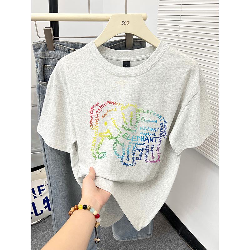 

Women s Plus Size Cartoon Block Color Crew Neck T-Shirt - Casual, Loose, Pure Cotton Short Sleeve 2XL