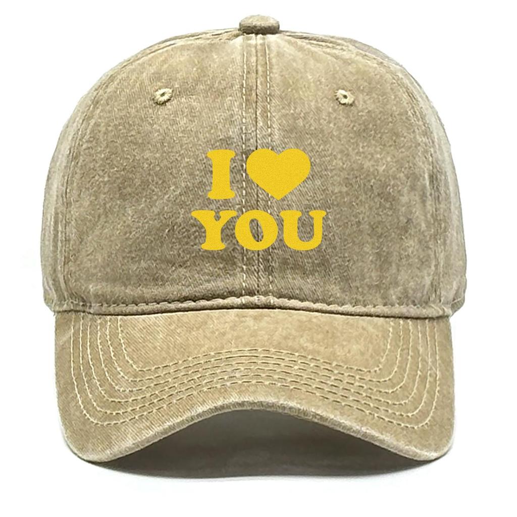 Golden "I LOVE YOU" Print Snapback Sun Hat, Valentine's Day Trucker Hat Hip Hop Curved Brim Sunshade Sun Visor Adjustable Baseball Cap