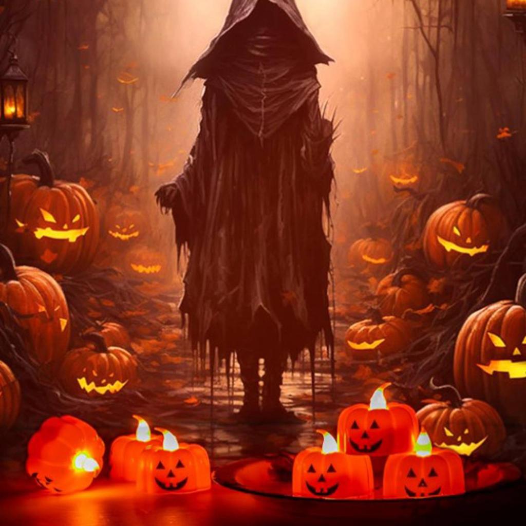 24pcs LED Pumpkin Lights Ghost Face Spider Web Decor Home Decorations Electronic Flameless Pumpkin T