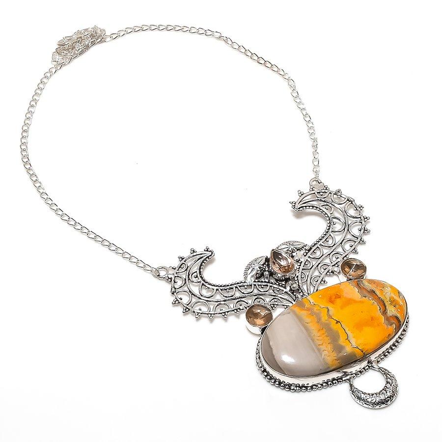 Natural Bumble Bee Jasper, Citrine 925 Sterling Silver Jewelry Necklace 18  ASN-6032
