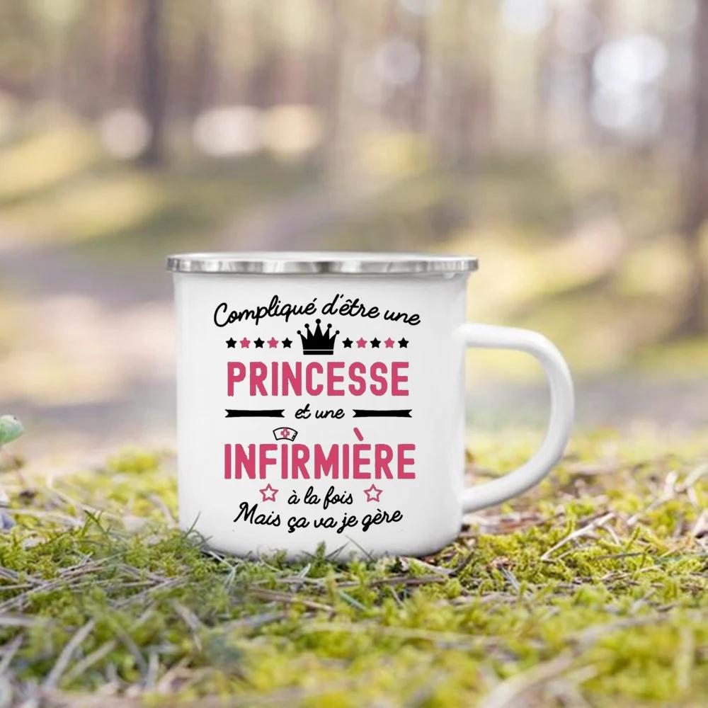 Beste Krankenschwester Französisch Bedruckte Emaille Tassen Kaffeebecher Trinken Wein Saft Tasse Dessert Kakao Milch Henkeltasse Bestes Geschenk für Infirmiere