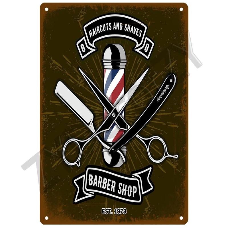 Barber Shop Plaque Metal Sign Vintage For Door Tin Sign Home Interior Paintings Mancave Wall Posters Room Decoration Decor Art