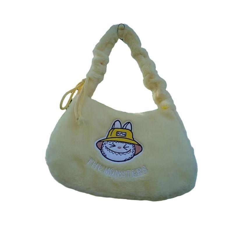 

Adorable Plush Tote Bag For Children With Embroidered Cartoon Design And Single Strap жёлтый