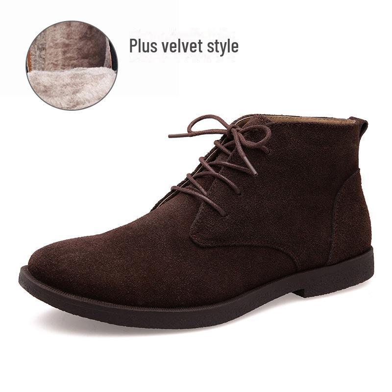 Men's Frosted Leather Mid-Top Winter Desert Boots In British Style