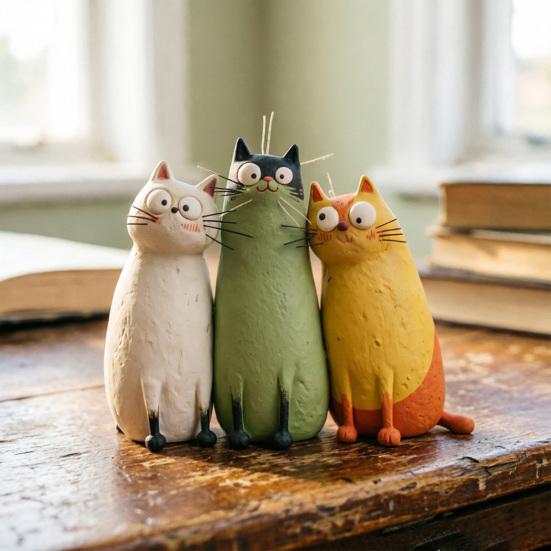 Figurine de Chat Fantaisiste Faite à la Main Mignonne Petite Sculpture de Chat en Résine pour Bureau Étagère Table de Chevet Décoration de Maison Cadeaux pour Amoureux des Chats