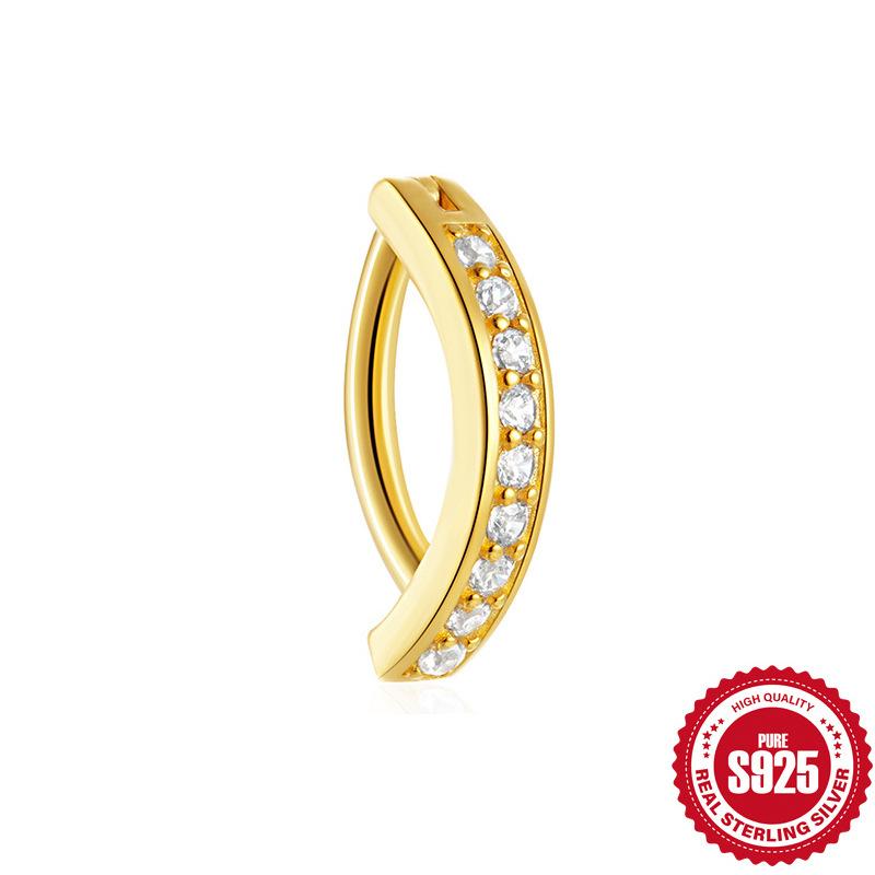 925 Sterling Silver Fashionable Simple Glossy Diamond-Encrusted Belly Button Buckle Women'S New Popular Abdominal Piercing Belly Button Jewelry