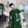 Unisex Streetwear Baseball Jacket With Color-Block Towel Embroidery Oversized Fit Fleece-Lined Collar Fall Casual
