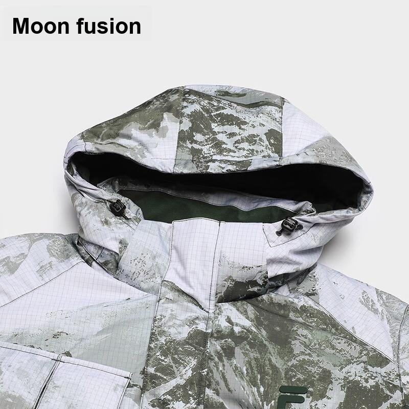 Fila Fusion Full Print Spliced Zipper Hooded Warm Jacket Down Coat Men Jackets Dark-Green T11M341905F-GN