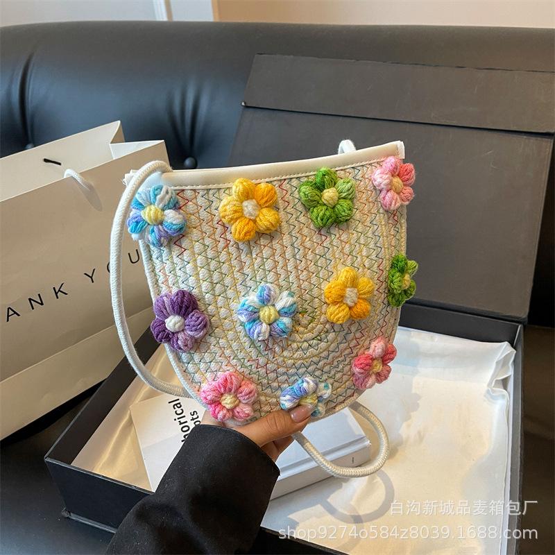 This Year's Popular Small Fresh Embroidery Woven Small Bag Women's 2025 New Trendy Foreign Shoulder Bag Crossbody Bag