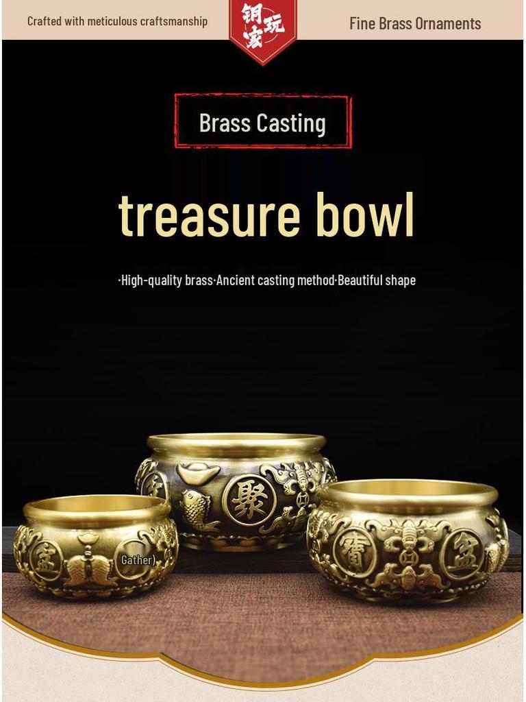 Brass Copper Yuanbao Rice Jar Ornament: Wealth-Attracting Handicraft Decoration for Living Room