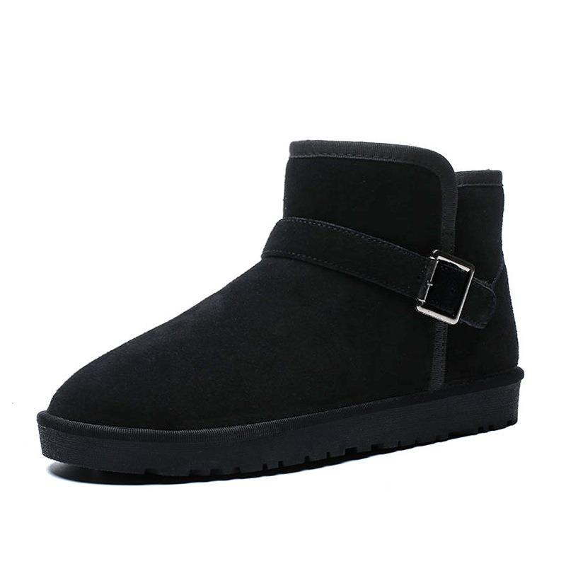 Classic Buckle Leather Snow Boots Men and Women Couples Long Fluff Winter Shoes Cold Cotton Boots Large Cotton Shoes 5